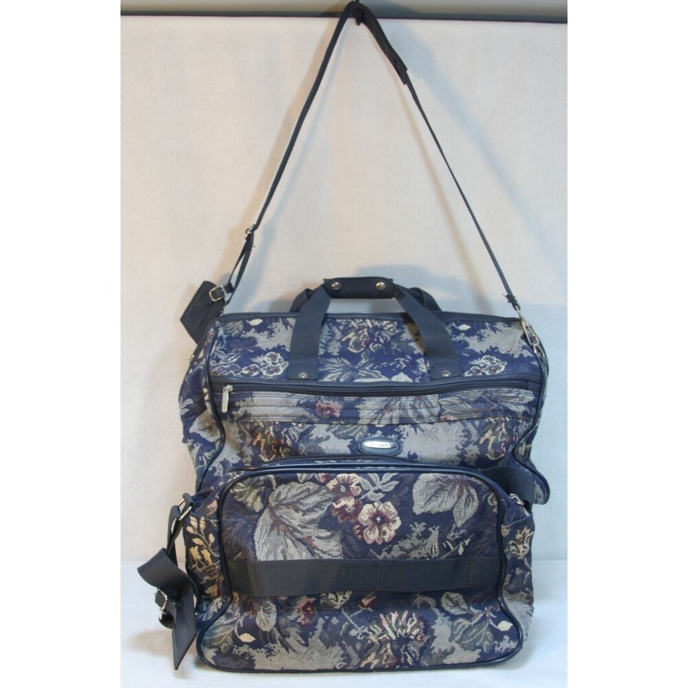 Lot of 2 Jaguar Duffle Toiletry Body Bag Blue Floral Tapestry Travel Carry-On